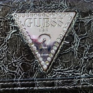 Authentic Guess Black American Candy SLG Croc Print With Metal Triangle Logo